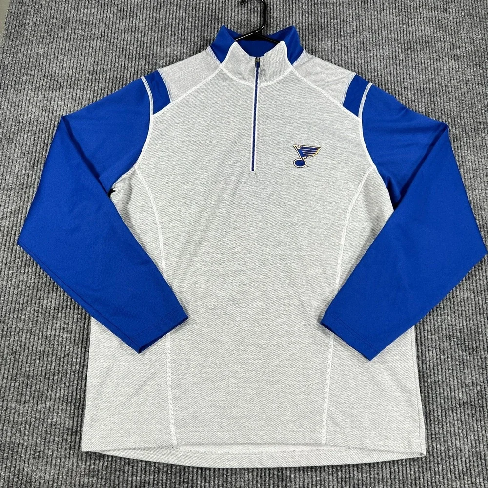 St. Louis Blues Pullover Shirt Mens Large Gray Long Sleeve 1/4 Zip Mock NHL